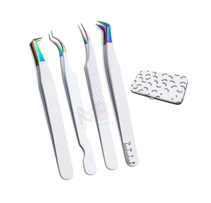 Pince à épiler professionnelle de haute qualité en acier inoxydable à pointe en fibre, avec embout règle, pour cils, avec poignée confortable - Product Image 1