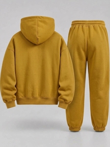 Ensemble de survêtement homme oversize jaune moutarde brodé, en coton épais, style streetwear personnalisé - Product Image 5