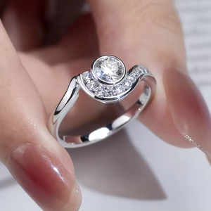 Stylish Round Brilliant Cut Diamond Engagement Ring with Pave Setting Center Stone for Women white gold Band - Product Image 3