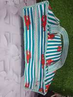 Sac de plage léger à fermeture éclair en coton rayé turquoise avec imprimé homard côtier et motif nautique Hak Interprises