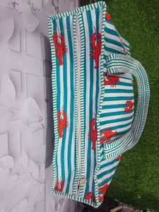 Coastal Lobster Print Quilted Zipper Lightweight Turquoise Striped Cotton <b>Beach</b> Nautical Pattern Shoulder Tote <b>Bag</b> Handcrafted - Product Image 5