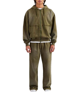 Vintage Men's Tracksuit Distressed Hoodie Flared Pants Zipper Solid Embroidery Sun Faded Acid Wash Printed Technique <b>Track</b> <b>Suit</b> - Product Image 1