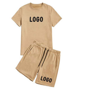 Ensemble T-shirt et short décontracté pour homme, manches courtes, bleu marine uni, avec logo personnalisé, 100 % coton et respirant, service OEM - Product Image 3