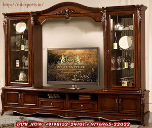 DST EXPORTS Designer Hand Carved Teak Wood <b>TV</b> <b>Stand</b> Displays Modern <b>Walnut</b> Finish Durable Customizable Size Color SEA Shipping - Product Image 3