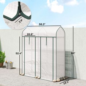 Mini Serra a 3 Livelli Bianca, Ecologica, Stile Tradizionale, 143,5 cm x 46,0 cm x 165,1 cm, Piccola e Portatile con 2 Porte in Legno Avvolgibili - Product Image 3