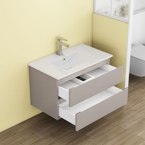 Mobile Bagno Sospeso da 32 Pollici con Doppio Cassetto, Ante Arrotondate, Sistema Soft-Close, Lavabo in Ceramica, Nessun Montaggio Hardware Richiesto - Product Image 5