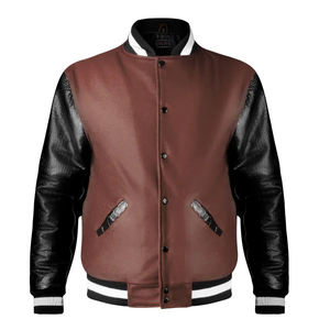 Veste universitaire sur mesure de haute qualité pour hommes, taille plus, fabriquée par un fabricant OEM, veste bomber d'hiver avec broderie en chenille et manches en cuir - Product Image 5