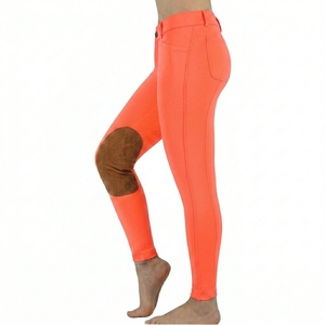 Women's <b>High</b> Waist Orange Riding Pants With <b>Knee</b> Patches Four-Way Stretch Full Length Equestrian Breeches - Product Image 1