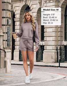 Ensemble 2 pièces streetwear pour femme : sweat à capuche et short, 100 % coton molletonné respirant anti-boulochage, col montant, coupe classique, toutes tailles - Product Image 6
