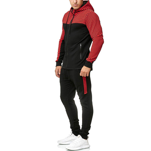 Ensemble de survêtement pour homme en coton 100% noir et rouge, design 2 en 1, sweat-shirt à capuche à manches longues avec cordon de serrage, poches latérales, décontracté et sportif - Product Image 3