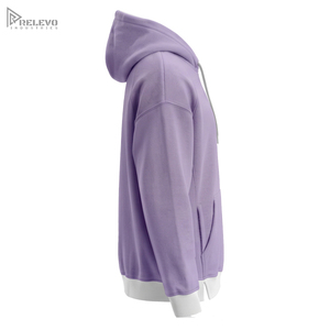 เสื้อฮู้ดดี้ผ้าฟลีซคอตตอน 100% หนานุ่มพิเศษ แบบยูนิเซ็กซ์ สีลาเวนเดอร์ขาวสองสี พร้อมช่องรูดด้านข้าง - Product Image 3