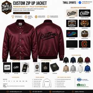 <b>Men's</b> Burgundy Satin Bomber <b>Jacket</b> with Embroidered Custom Logo <b>Pullover</b> Stand Collar Casual Streetwear Winter Wear - Product Image 2