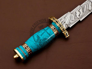 Couteau à lame fixe neuf en acier Damas, couteau Bowie de collection, couteau de chasse avec manche en pierre, couteau de survie avec étui - Product Image 4