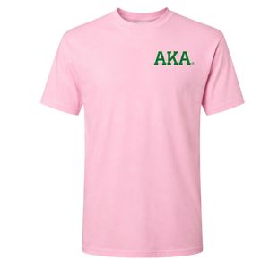Camiseta AKA World Famous Crest para mujer, camisa rosa de manga corta, ropa de hermandad AKA, diseño de letras griegas con hojas de hiedra - Product Image 1