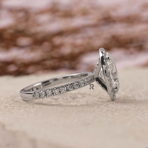 Anillo de compromiso y boda para mujer Lillian Oval Halo de oro de 10K, 14K, 18K con diamante cultivado en laboratorio de 1CT, 2CT, 3CT, 4CT, 5CT, color D, VS1, certificado IGI - Product Image 3