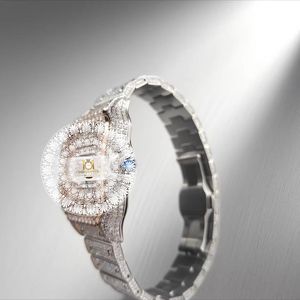 Reloj de Pulsera para Hombre de Alta Calidad con Movimiento de Cuarzo, Moissanita VVS, Acero Inoxidable, Esfera Árabe con Incrustaciones, Caja Plateada, Día/ Fecha - Product Image 1