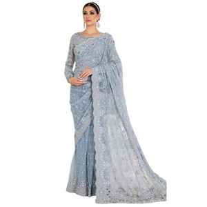 ชุดส่าหรีปักลายสวยงามสีดำสไตล์ปากีสถานสำหรับเด็กผู้หญิงสำหรับงานแต่งงานและงานปาร์ตี้ - Product Image 1