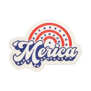 Parches bordados patrióticos de sarga con estrellas a cuadros de EE. UU. para gorra trucker, termoadhesivos, con diseño de corazón sonriente de América, material principal sostenible - Product Image 2