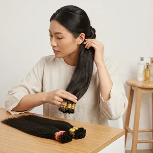Extensiones de Cabello Indio Remy Virgen Negro Natural, Liso y Largo, Doble Trama, Base de Seda, 100% Densidad, Color y Estilo Personalizables 1 - Product Image 2