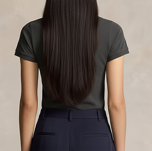 Polo de manga corta gris oscuro para mujer, de moda, con estampado de logotipo frontal, informal, transpirable, para venta en línea - Product Image 5