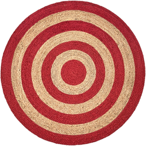 Alfombra Redonda Trenzada de Yute Natural con Borde Rojo, Círculos Concéntricos, Hecha a Mano, Ecológica, para Sala de Estar o Dormitorio - Product Image 2