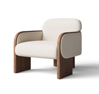 Fauteuil d'appoint en tissu Ferly, fauteuil lounge moderne à dossier incurvé avec panneaux latéraux en bois