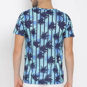 เสื้อยืดแขนสั้นผู้ชายลายต้นปาล์มสีน้ำเงิน คอกลม ทรงปกติ ผ้าถักโพลีเอสเตอร์ ระบายอากาศได้ดี - Product Image 4