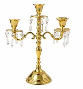 Candélabre suspendu en cristal doré à 3 bras, porte-bougie en métal, centre de table pour mariage, décoration de table - Product Image 4