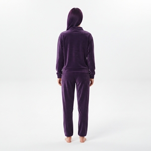 Ensemble de survêtement en velours pour femme, deux pièces, violet, avec pull à quart de zip et pantalon large, tenue décontractée d'hiver - Product Image 6