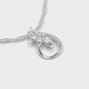 Collier pendentif de luxe pour femme en argent 925 plaqué rhodium avec diamant marquise, motif floral, chaîne maille forçat - Product Image 1