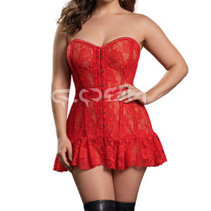 Corsé sin tirantes para boda al por mayor con encaje floral rojo y varillas de acero, minivestido tipo bustier - Product Image 3
