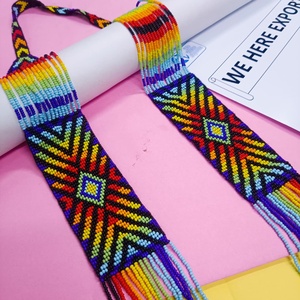 สร้อยคอประดับมุกเทียมทำมือ ลายดอกไม้และเรขาคณิต สีฟ้าเขียว สไตล์ชาติพันธุ์ เหมาะสำหรับเป็นของขวัญสำหรับผู้หญิง - Product Image 1