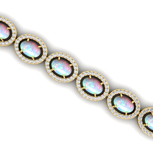 กำไลข้อมือเทนนิสแบบคลาสสิกประดับโอปอลเอธิโอเปียธรรมชาติ 14K 18K พร้อมเพชรแบบ Halo ฝังแบบ Prong Sett เครื่องประดับชั้นดีสุดหรูสำหรับทุกเพศ - Product Image 2