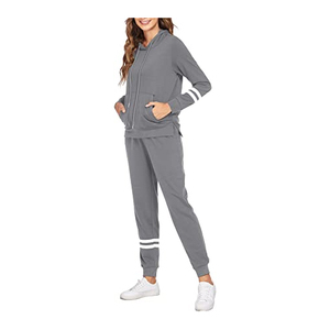 Ensemble de survêtement unisexe gris à capuche léger à carreaux, manches longues, décontracté, avec pantalon de jogging et poches latérales, fermeture à cordon, printemps - Product Image 2