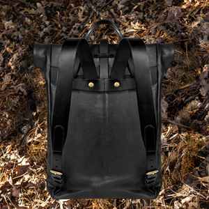 Handcrafted <b>Brown</b> Leather Roll Top <b>Backpack</b> Genuine Cowhide Travel Rucksack Mens Urban Laptop Bag Custom LTBP-0070 - Product Image 2