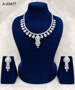 Women's Rhodium Plated Zircon <b>Bridal</b> <b>Jewelry</b> <b>Set</b> Necklace Earrings Ring Wedding Alloy Classic Style A-23475 - Product Image 3