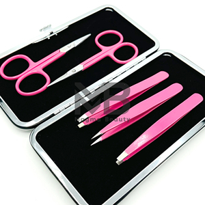 Juego de pinzas para cejas de color rosa con tijeras, punta puntiaguda de acero inoxidable, estilo moderno, duradero para el cuidado de las cejas - Product Image 2