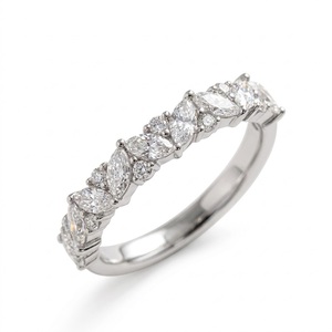 Anillo de Boda de Plata de Ley 925 con Diamantes Cultivados en Laboratorio, Media Eternidad, 1.15CT, Corte Marquesa y Redondo, en Oro Blanco de 14K - Product Image 3