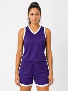 Ensemble de maillot de basket sans manches pour femmes, bleu marine, col en V, uniforme sportif respirant avec short assorti - Product Image 5