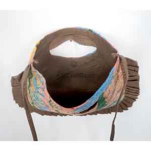 Sac à bandoulière et pochette Kantha pour femme, 100% coton indien, broderie bohème, motif Suzani, fait main, de créateur, pour exposition - Product Image 4