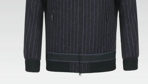Blouson bomber rayé pour homme, col montant, mélange de laine, fermeture éclair, coupe ajustée, automne, décontracté - Product Image 3