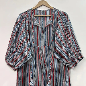 Vestido Casual Midi para Mujer, Tejido 100% Algodón, Liso, Manga Corta, Cintura Imperio, Estilo Babydoll, Cuello en V, Holgado, Funcional - Product Image 3