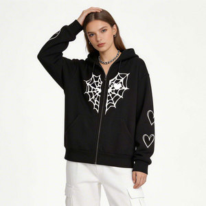 Nueva sudadera con capucha de otoño-invierno, personalizada, de forro polar grueso, con estampado de corazón de telaraña, con cremallera, cálida, informal, estilo urbano, 100% algodón. - Product Image 5