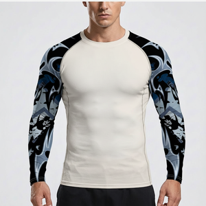 Haut de compression MMA à manches longues personnalisé avec manches imprimées par sublimation, idéal pour l'entraînement BJJ et la gym pour hommes (Rashguard) - Product Image 1