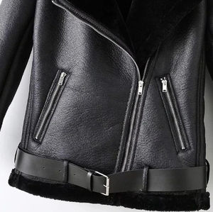 Veste d'hiver pour femme en cuir avec fermeture éclair, respirante, doublée polaire marron, en toile, décontractée, rembourrée en coton brut - Product Image 6