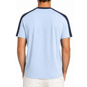 Top selling Men Raglan Sleeve T-Shirt Contrast Shoulder <b>Panel</b> <b>Light</b> Blue Navy Plain Tee - Product Image 4