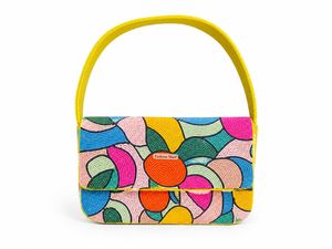 Sac de soirée à rabat perlé avec motif abstrait coloré, fait main, élégant, pour soirée - Product Image 1