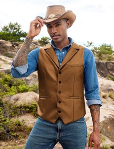 Gilet de Costume en Cuir pour Homme, Coupe Slim, Décontracté, Style Western, Léger, Col en V, Gilet Habillé - Product Image 4