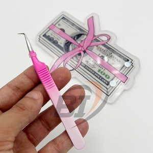 Diseño de dólar Acrílico Lash Tile Acero sostenible 90 grados Dos tonos Pinzas de extensión de pestañas Impresión personalizada Logo Pinzas para pestañas - Product Image 4