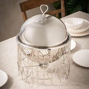 Cazuela Redonda de Acero Inoxidable al por Mayor, Lujo Chapado en Oro, Calentador de Buffet, Base Cilíndrica Jali con Corazón Cortado a Láser, Tapa de Cúpula, para Mantequilla - Product Image 1